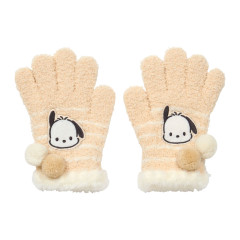 Japan Sanrio Original Kids Stretch Gloves - Pochacco : Beige White Stripe