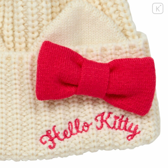 Japan Sanrio Original Kids Knit Hat - Hello Kitty : Beige Ribbon - 2