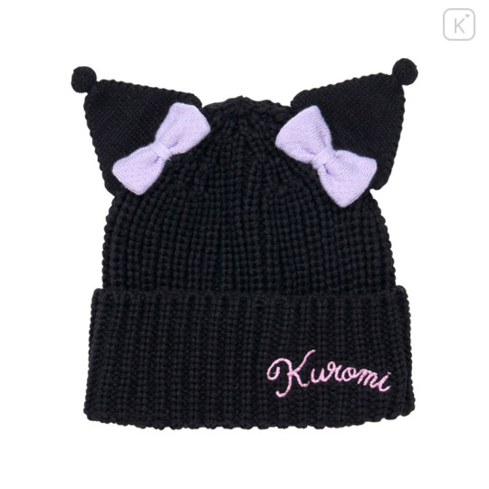Japan Sanrio Original Kids Knit Hat - Kuromi : Black Ribbon - 1