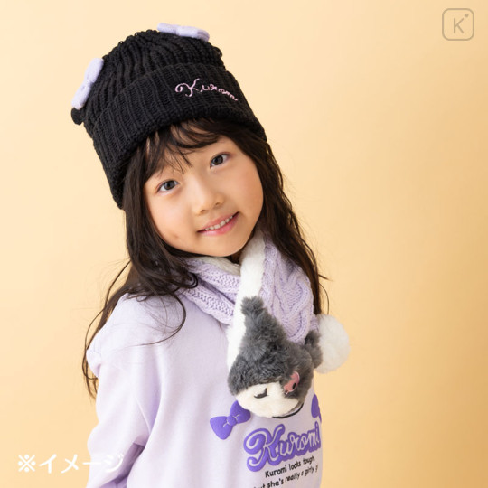 Japan Sanrio Original Kids Knit Hat - Kuromi : Black Ribbon - 3