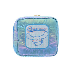 Japan Sanrio Square Pouch - Cinnamoroll : Petit Collection Blue Satin