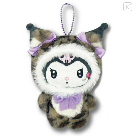Japan Sanrio Ballchain Mascot Pouch - Kuromi : Leopard Loving Eyes - 1
