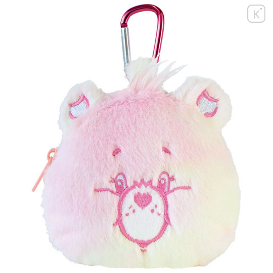Japan Care Bears Mini Plush Pouch with Carabiner - True Heart Bear - 1