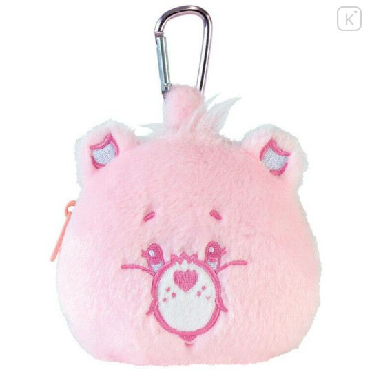 Japan Care Bears Mini Plush Pouch with Carabiner - Cheer Bear - 1