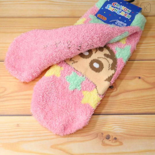 Japan Crayon Shin-chan Fluffy Socks - Shinnosuke Nohara : Pink Star - 2