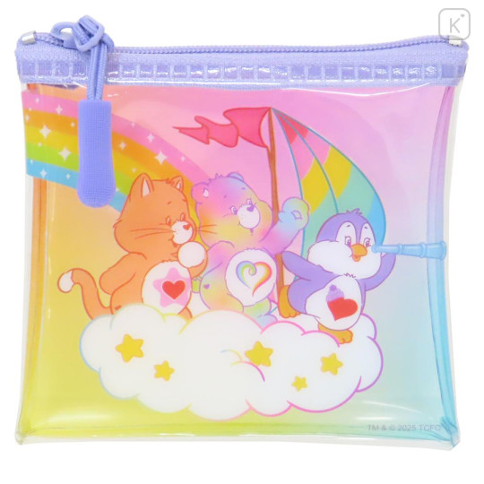 Japan Care Bears Clear Flat Mini Pouch - Rainbow Party Cousin Proud Heart Cat & Cozy Heart Penguin - 1