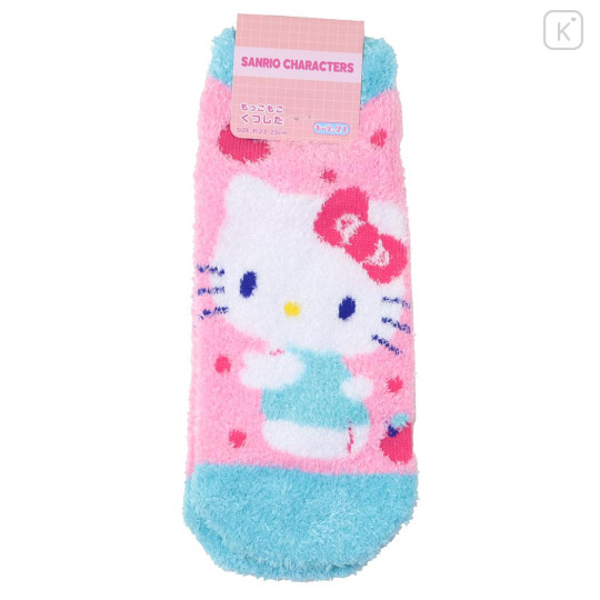 Japan Sanrio Fluffy Socks - Hello Kitty : Blue Pink Apple - 1