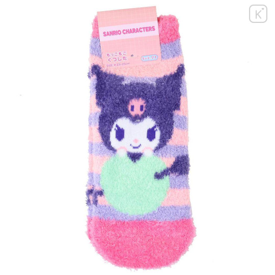 Japan Sanrio Fluffy Socks - Kuromi : Pink Purple Stripe - 1