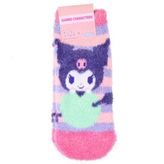 Japan Sanrio Fluffy Socks - Kuromi : Pink Purple Stripe