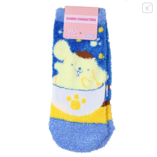 Japan Sanrio Fluffy Socks - Pompompurin : Teacup Ride Navy - 1
