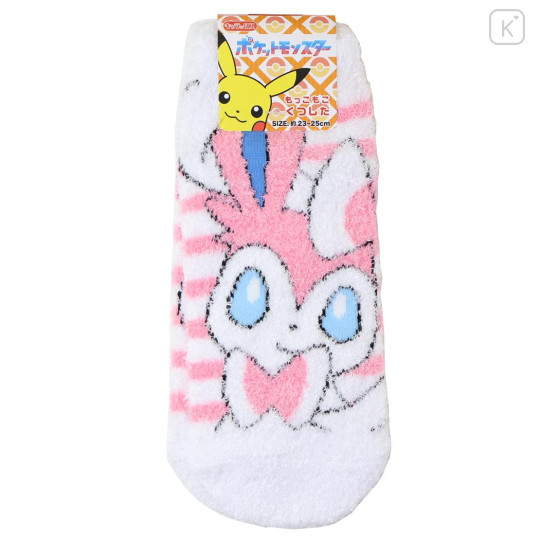 Japan Pokemon Fluffy Socks - Sylveon : White Pink Stripe - 1