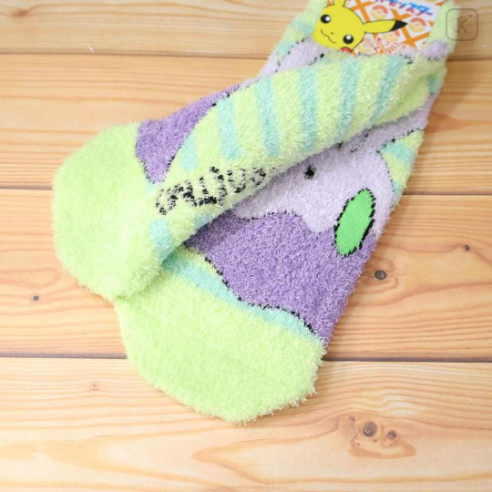 Japan Pokemon Fluffy Socks - Goomy Green Blue Stripe - 2