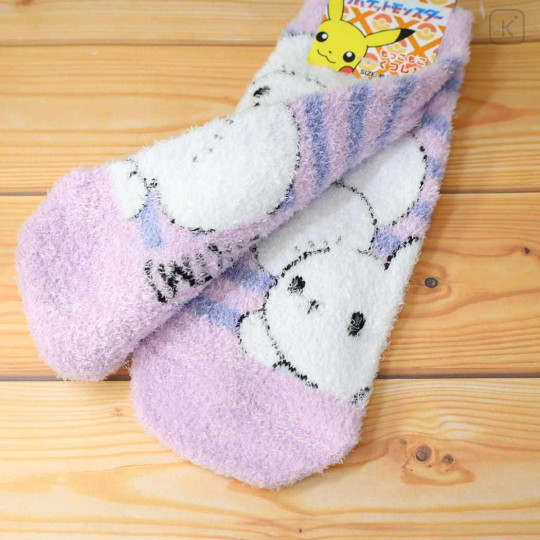 Japan Pokemon Fluffy Socks - Tandemaus : Purple Stripe - 2