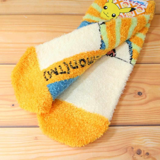 Japan Pokemon Fluffy Socks - Snorlax : Orange Green Stripe - 2