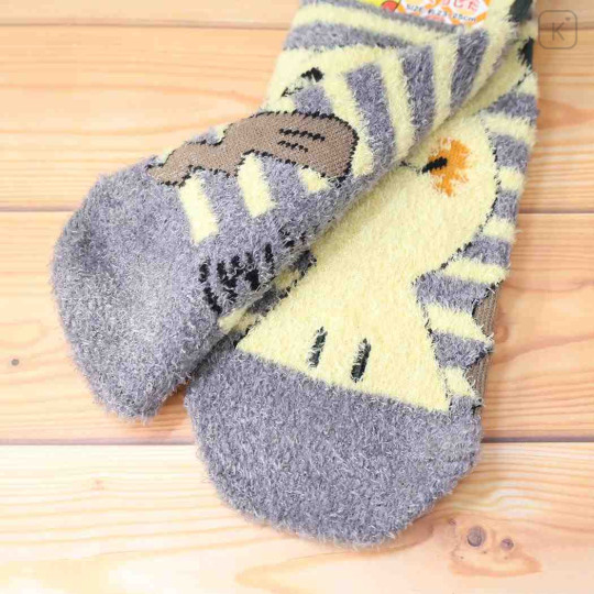 Japan Pokemon Fluffy Socks - Mimikyu : Grey Yellow Stripe - 2