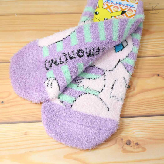 Japan Pokemon Fluffy Socks - Mew : Purple Green Stripe - 2