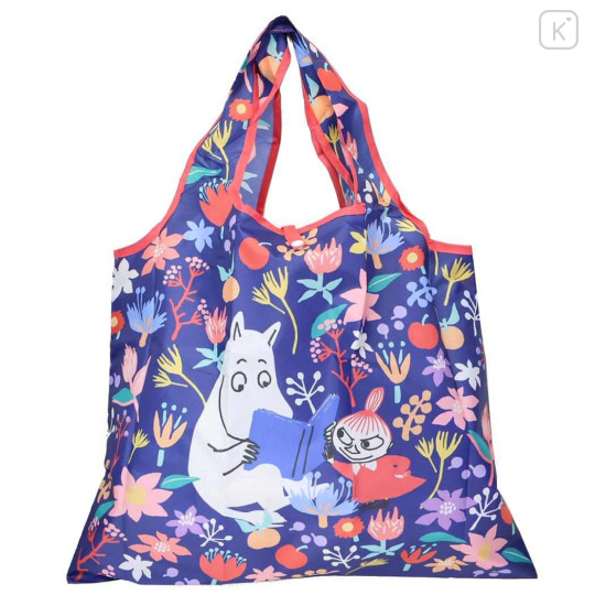 Japan Moomin Eco Shopping Bag - Little My & Moomintroll : Purple Flower Reading - 1