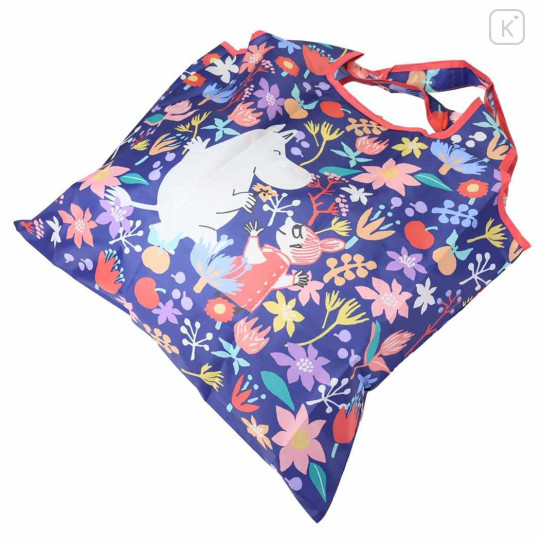 Japan Moomin Eco Shopping Bag - Little My & Moomintroll : Purple Flower Reading - 2