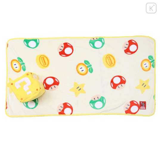 Japan Super Mario Lap Blanket with Mascot Pouch - Super Mario Brothers Light Yellow Power Up Block - 1