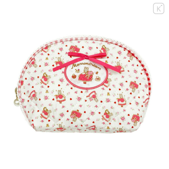 Japan Sanrio Quilted Cosmetic Pouch - Marron Cream : White Rose - 1