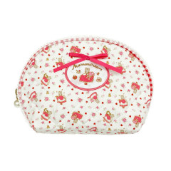 Japan Sanrio Quilted Cosmetic Pouch - Marron Cream : White Rose