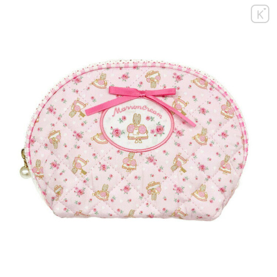 Japan Sanrio Quilted Cosmetic Pouch - Marron Cream : Pink Rose - 1