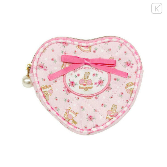Japan Sanrio Quilted Heart Pouch - Marron Cream : Pink Rose - 1