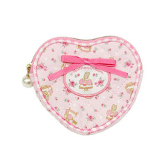 Japan Sanrio Quilted Heart Pouch - Marron Cream : Pink Rose