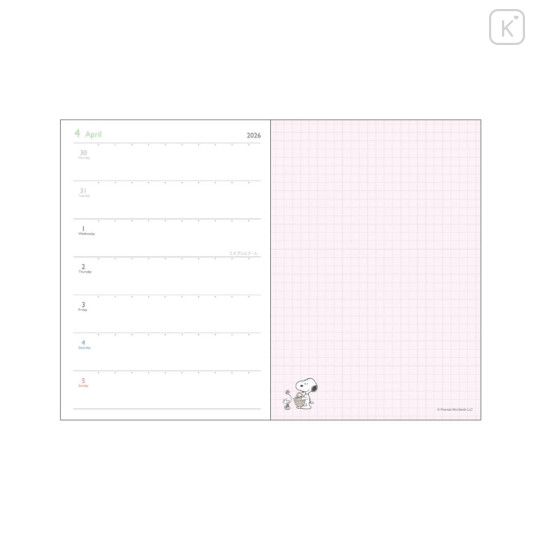 Japan Peanuts B6 Planner Weekly Schedule Book - Snoopy : Retro Cafe Mint 2026 - 3