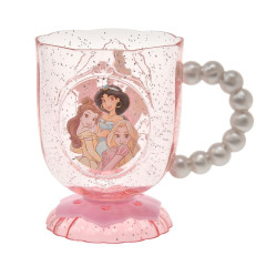 Japan Disney Store Clear Cup - Belle & Jasmine & Rapunzel : Pink Pearl Smile