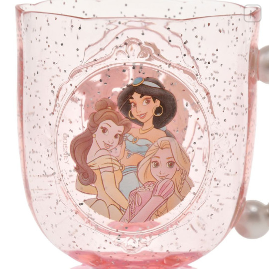 Japan Disney Store Clear Cup - Belle & Jasmine & Rapunzel : Pink Pearl Smile - 4