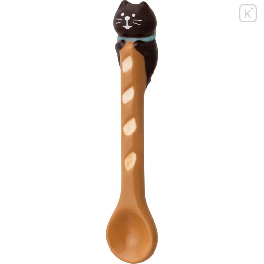 Japan Decole Ceramic Spoon - Concombre Black Cat Relax on Large Bread Nokkari Figure - 1