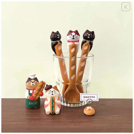 Japan Decole Ceramic Spoon - Concombre Black Cat Relax on Large Bread Nokkari Figure Baguette - 3