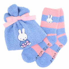 Japan Miffy Warm Socks & Drawstring Bag - Miffy : Blue Pink Stripe
