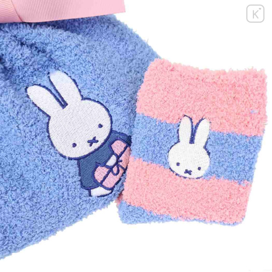 Japan Miffy Warm Socks & Drawstring Bag - Miffy : Blue Pink Stripe - 3