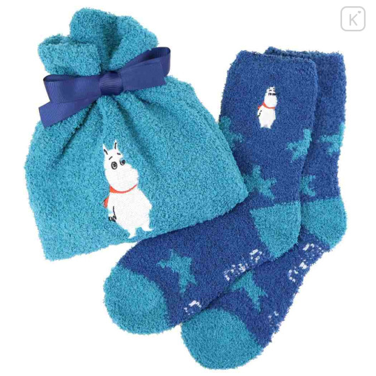 Japan Moomin Warm Socks & Drawstring Bag - Moomintroll : Turquoise Blue - 1