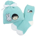 Japan Chibi Maruko Chan Warm Socks & Drawstring Bag - Miffy & Momoko Sakura : Turquoise White - 1