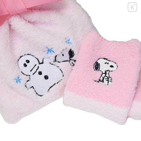 Japan Peanuts Warm Socks & Drawstring Bag - Snoopy : Snowman Pink - 3