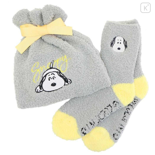 Japan Peanuts Warm Socks & Drawstring Bag - Snoopy : Grey Yellow - 1