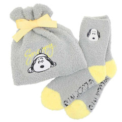 Japan Peanuts Warm Socks & Drawstring Bag - Snoopy : Grey Yellow