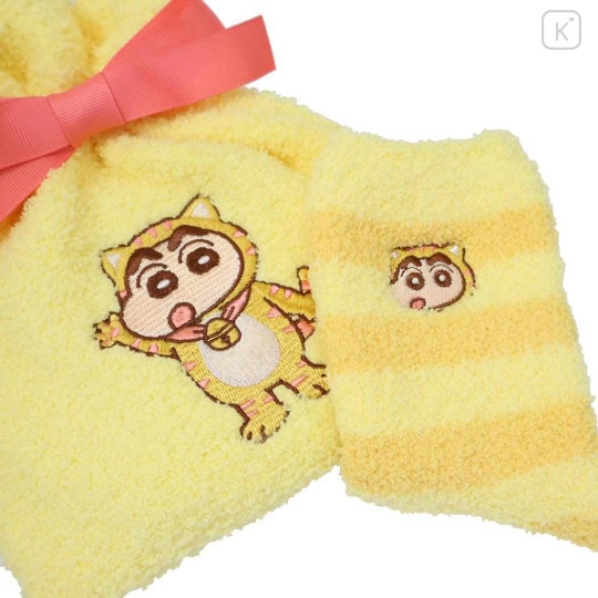 Japan Crayon Shin-chan Warm Socks & Drawstring Bag - Shinnosuke Nohara : Cat Yellow Stripe - 3