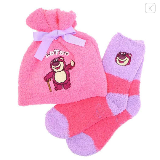 Japan Disney Warm Socks & Drawstring Bag - Lotso : Pink Purple - 1