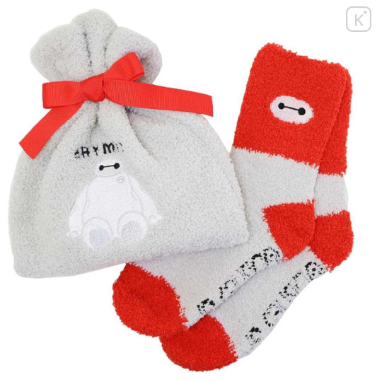 Japan Disney Warm Socks & Drawstring Bag - Baymax : Grey Red - 1