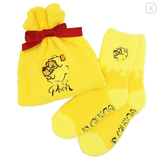 Japan Disney Warm Socks & Drawstring Bag - Pooh : Hunny Yellow - 1