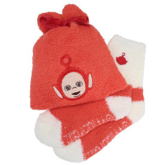 Japan Teletubbies Warm Socks & Drawstring Bag - White Red Po
