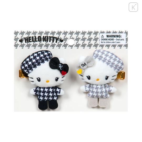 Japan Sanrio Original Mascot Hair Clip Set - Hello Kitty & Hello Mimmy : Monochrome Girly Twin Coordinate - 1