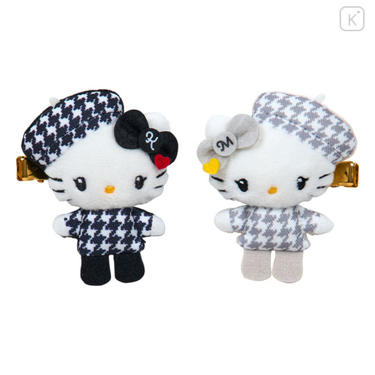Japan Sanrio Original Mascot Hair Clip Set - Hello Kitty & Hello Mimmy : Monochrome Girly Twin Coordinate - 2