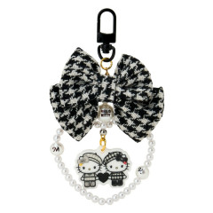 Japan Sanrio Original Swaying Ribbon Charm Keychain - Hello Kitty : Monochrome Girly Twin Coordinate