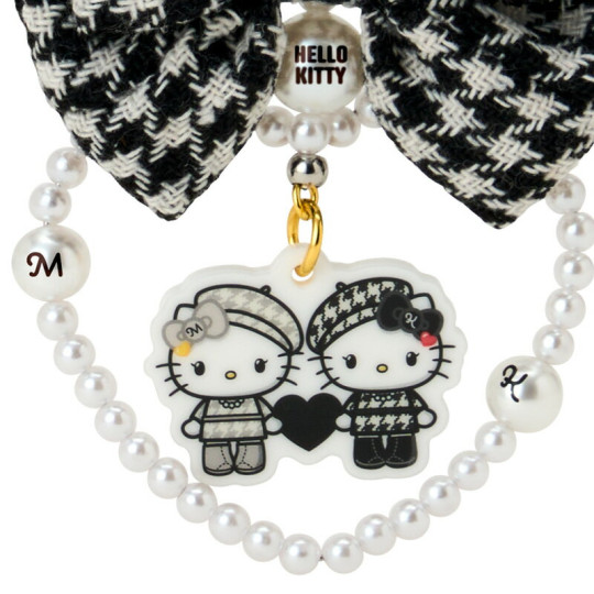 Japan Sanrio Original Swaying Ribbon Charm Keychain - Hello Kitty : Monochrome Girly Twin Coordinate - 2