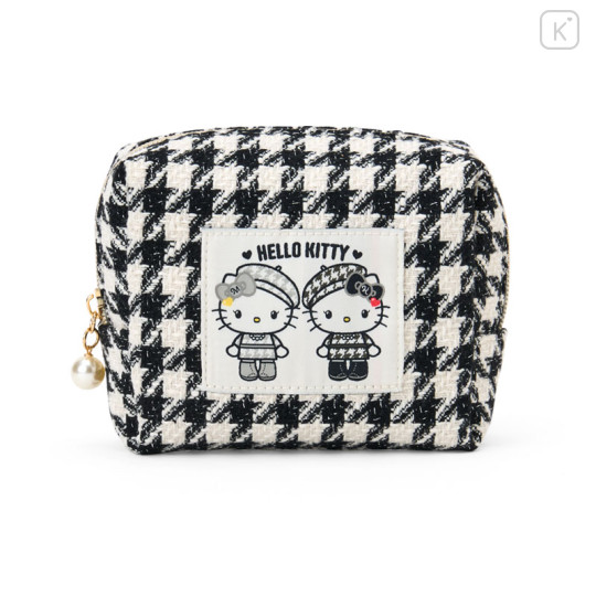 Japan Sanrio Original Square Pouch - Hello Kitty & Hello Mimmy : Monochrome Girly Twin Coordinate - 1